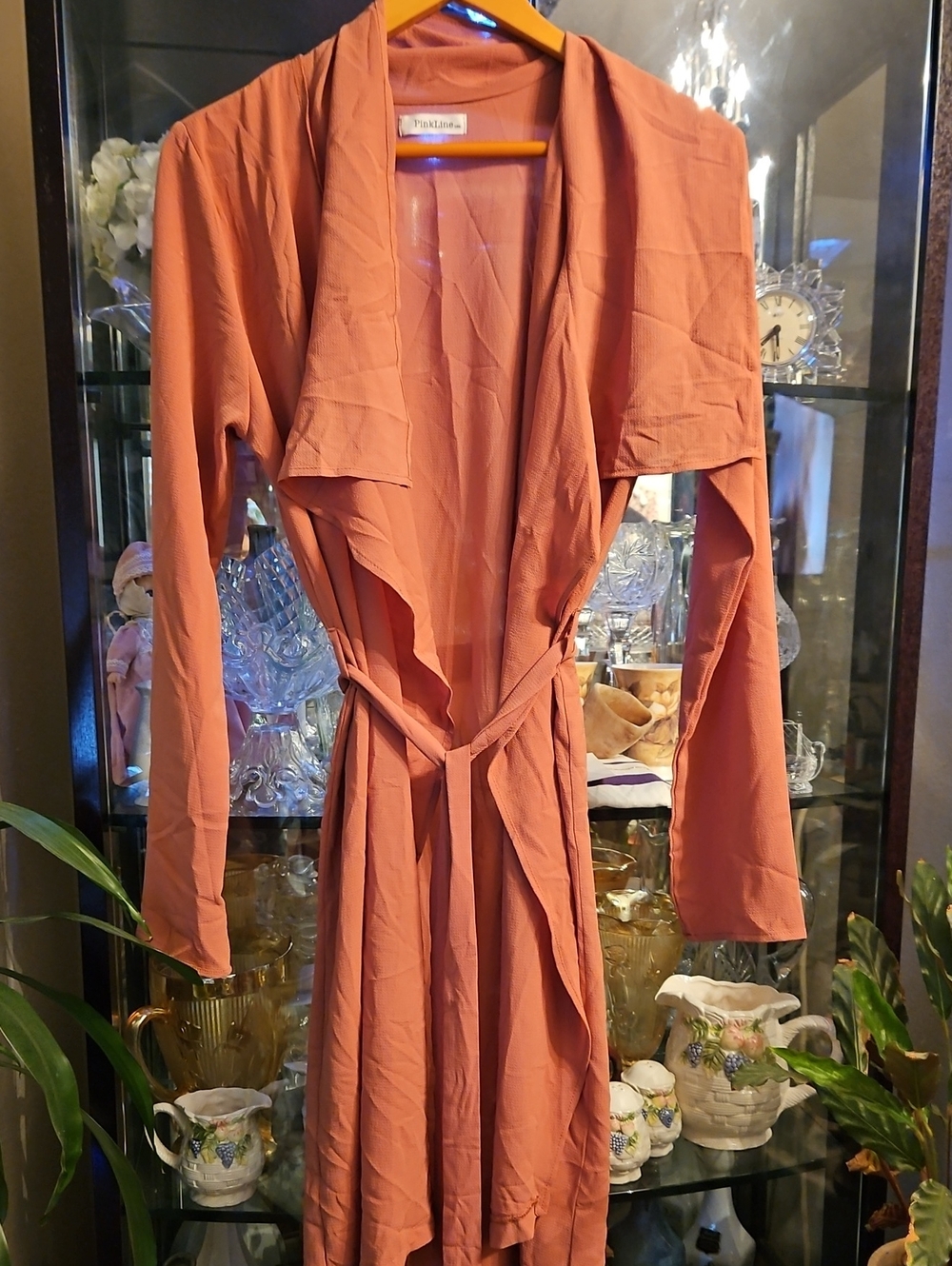 PinkLine Dusky Rose Lightweight Open-Front Duster Trench Jacket - Size M